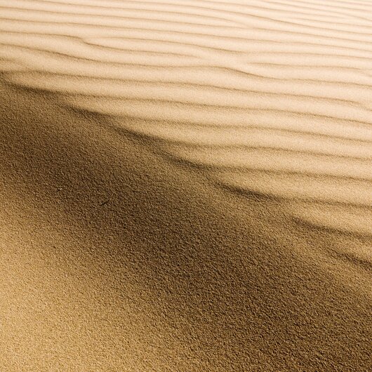 Fine desert sand with wavy patterns formed by the wind.